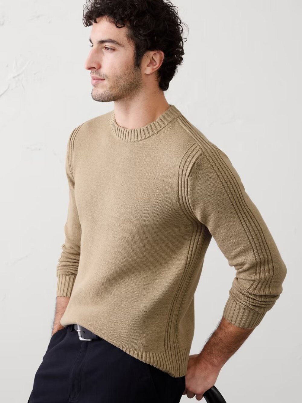 Banana Republic Factory Men’s Plaited Sweater Beige Crew Neck Pullover L NWT
